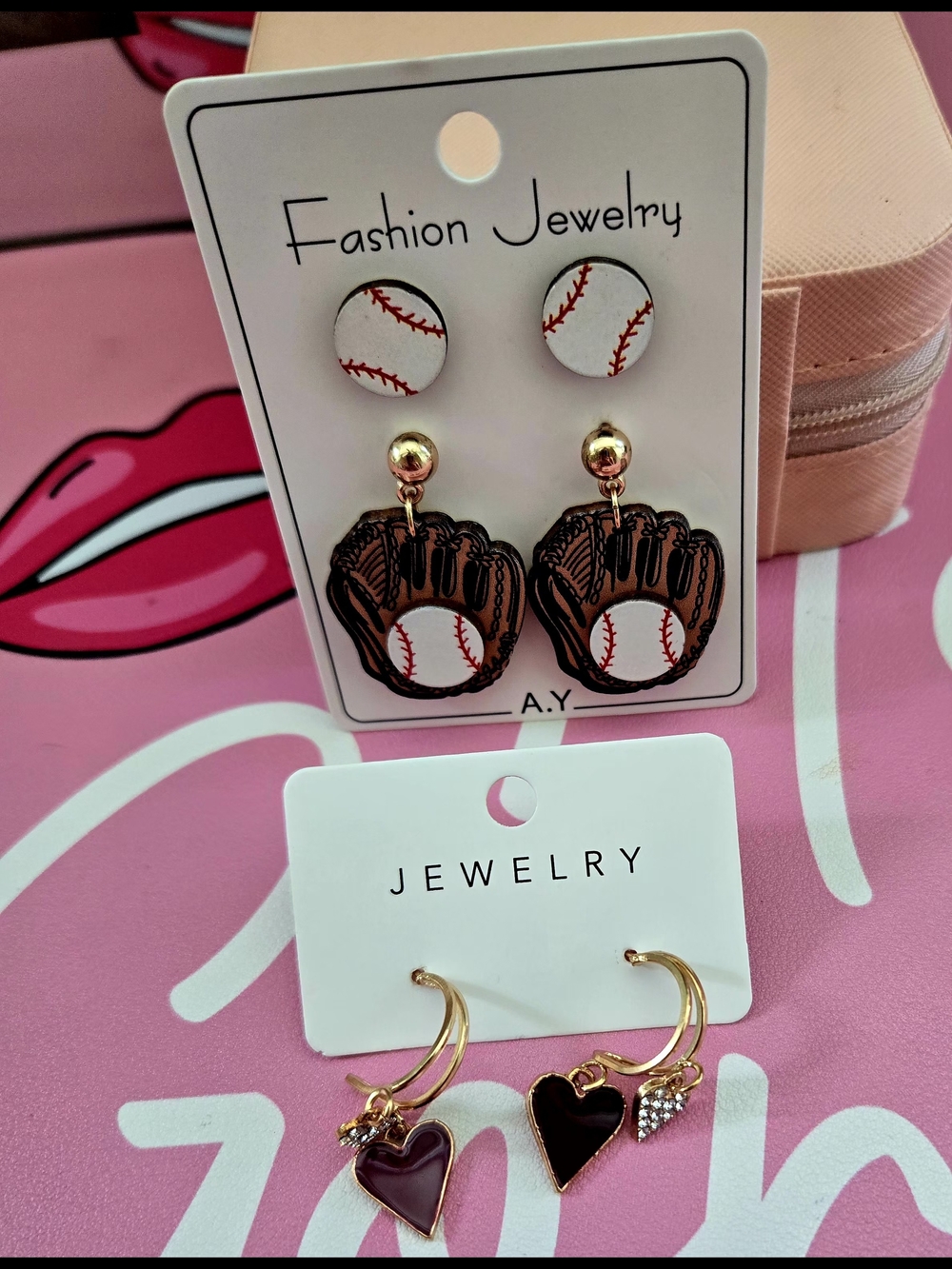 Baseball Glove & Ball Earrings Set - Brown and White